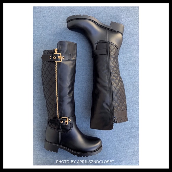 BLACK OVER THE KNEE BOOTS TALL ZIP MOTO RIDING A2C - Picture 6 of 8